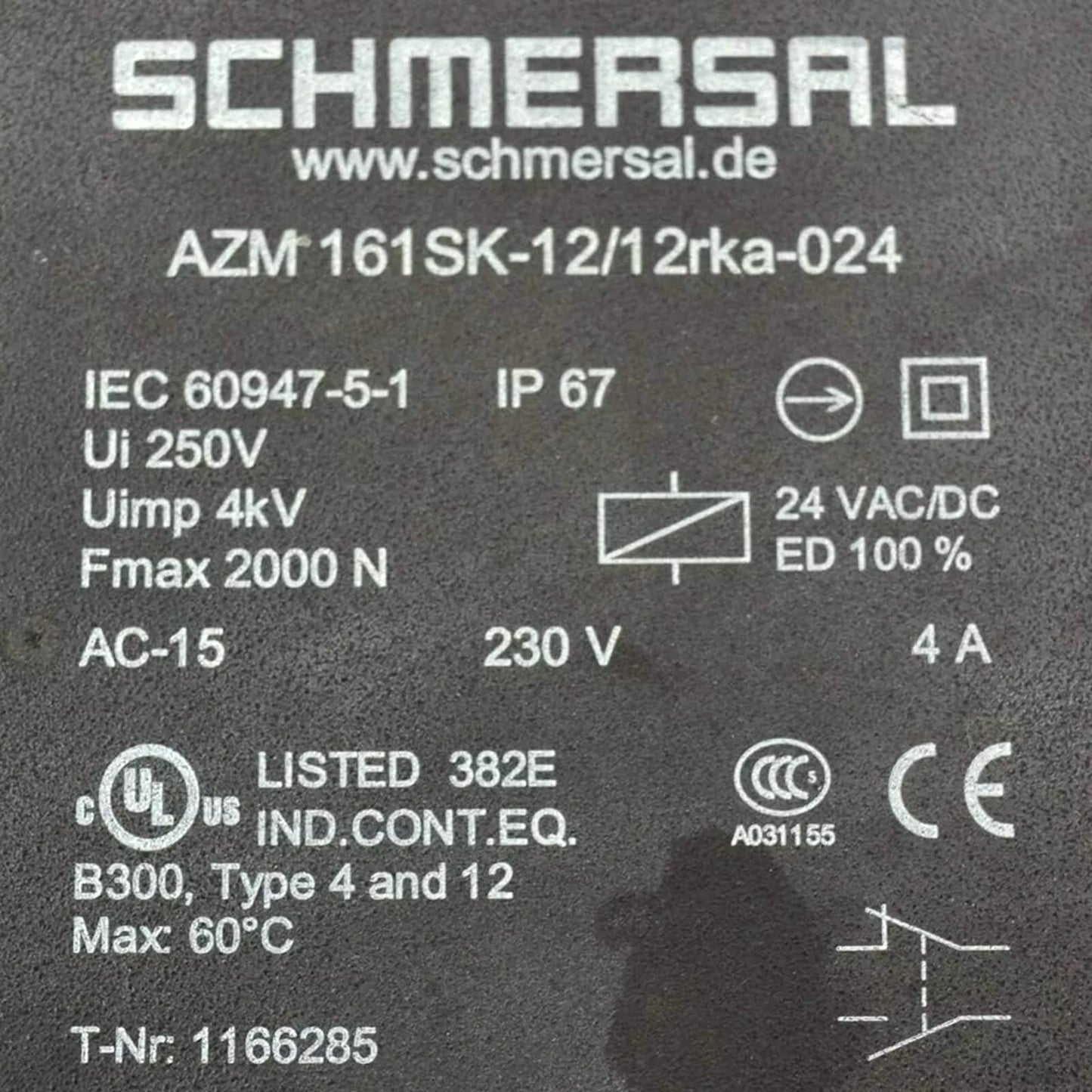 New In Box SCHMERSAL AZM161SK-12/12RKA-024 Safety Interlock Switch