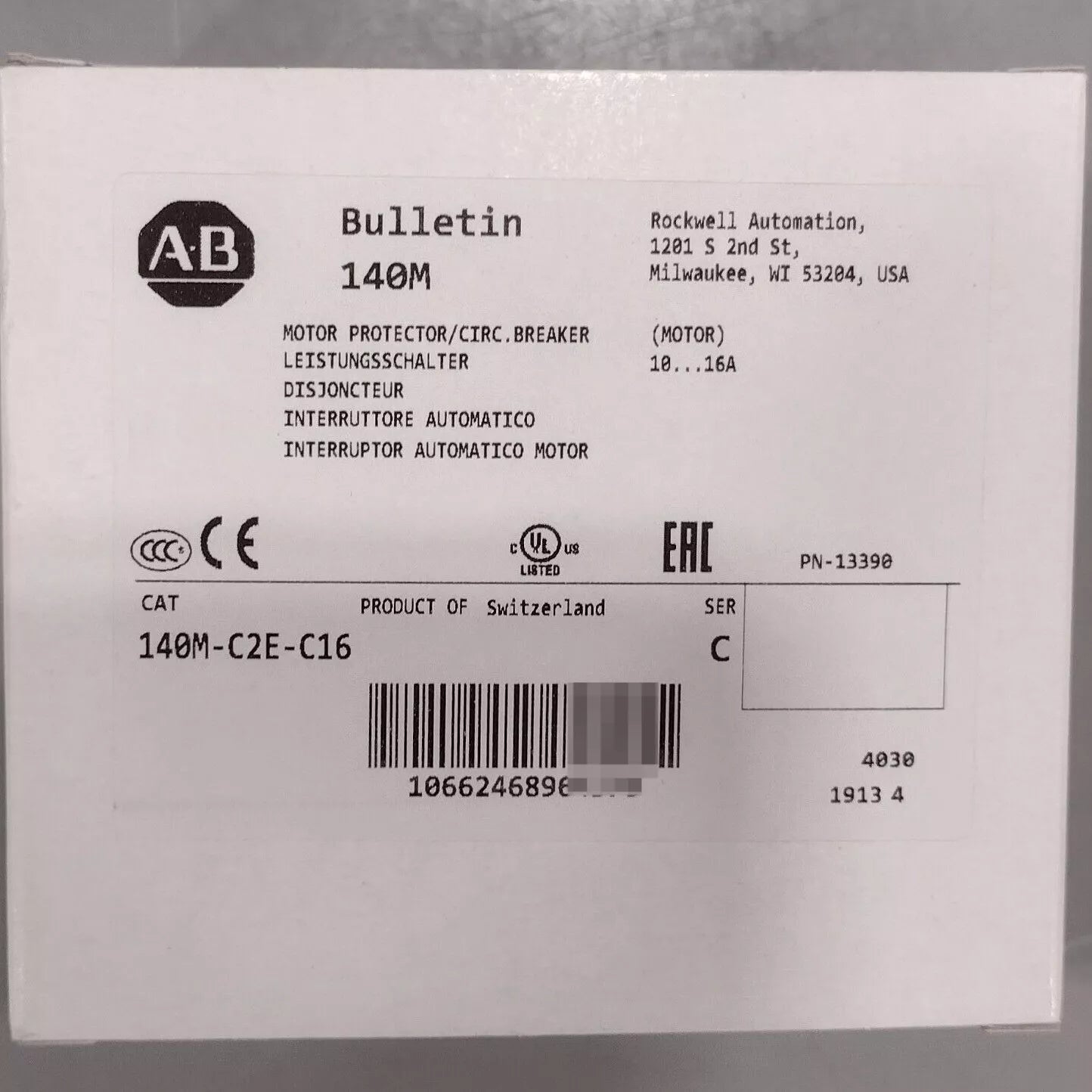 Allen-Bradley 140M-C2E-C16 Standard Magnetic Trip breaker motor protection