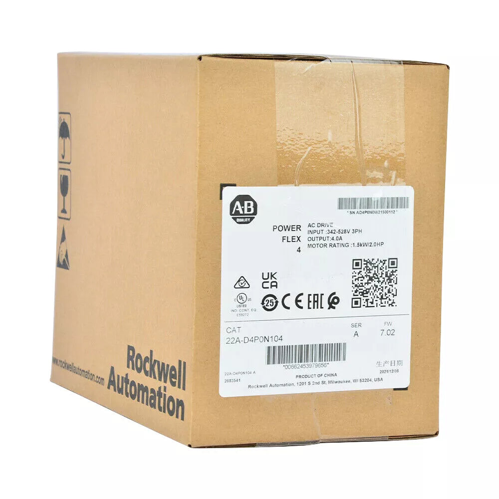 New Sealed Allen-Bradley PowerFlex 4 1.5 kW 2 HP AC Drive 22A-D4P0N104